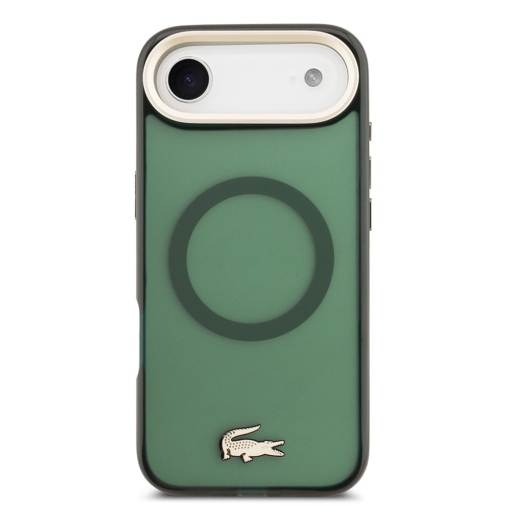 Apple iPhone 17 Air Kılıf Lacoste Orjinal Lisanslı M-safe Şarj Özellikli Gold Timsah Logolu Buzlu Kapak Yeşil
