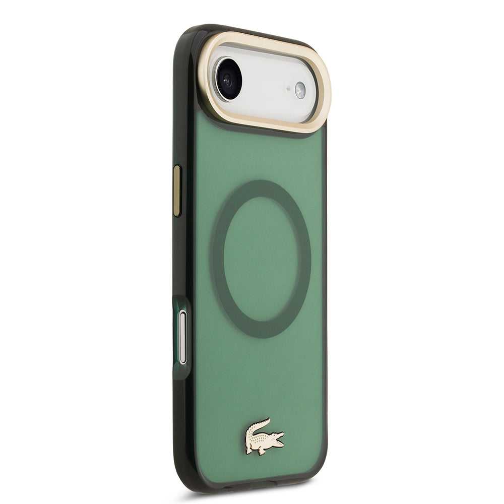 Apple iPhone 17 Air Kılıf Lacoste Orjinal Lisanslı M-safe Şarj Özellikli Gold Timsah Logolu Buzlu Kapak Yeşil