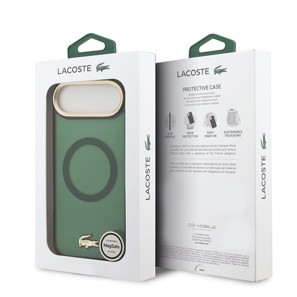 Apple iPhone 17 Air Kılıf Lacoste Orjinal Lisanslı M-safe Şarj Özellikli Gold Timsah Logolu Buzlu Kapak Yeşil