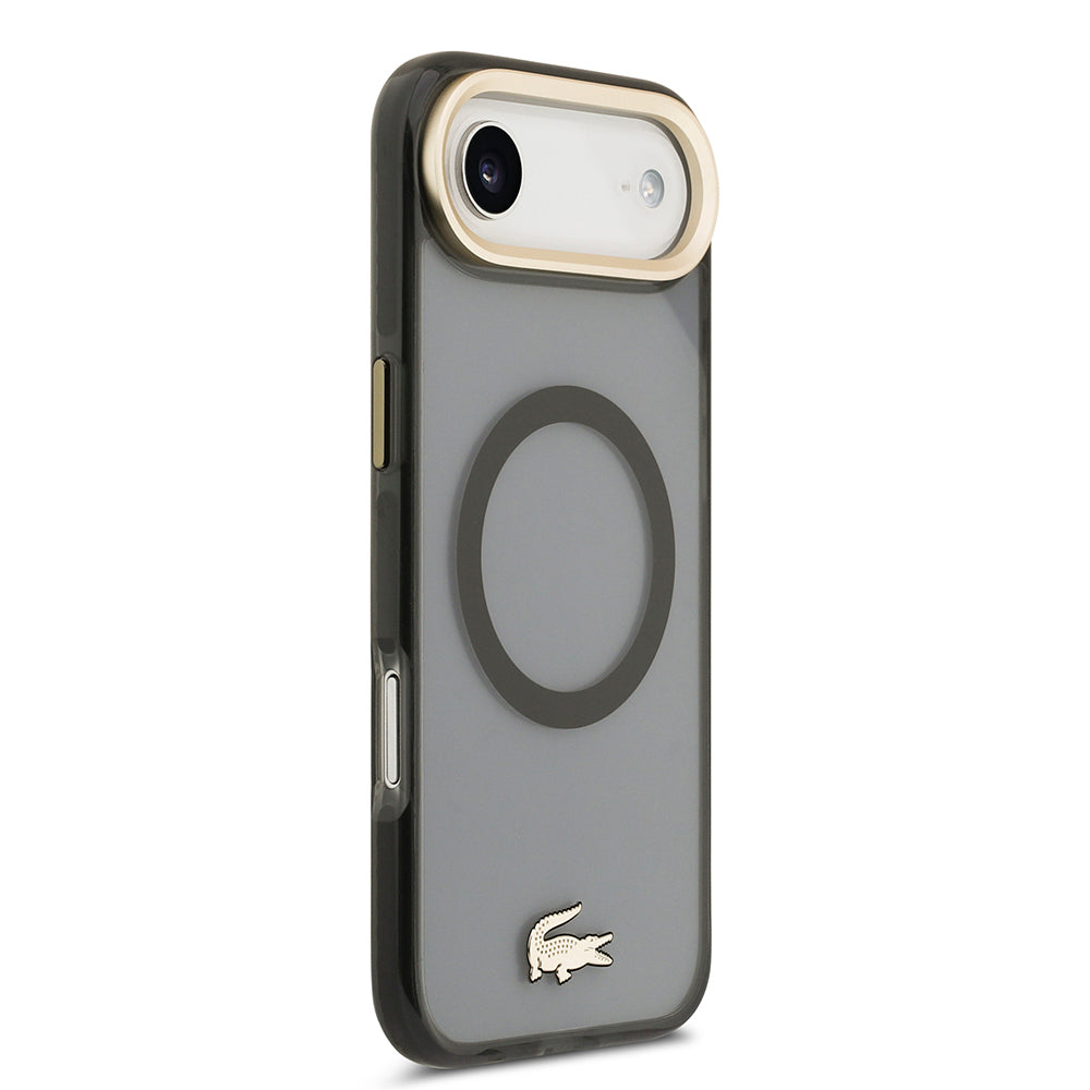 Apple iPhone 17 Air Kılıf Lacoste Orjinal Lisanslı M-safe Şarj Özellikli Gold Timsah Logolu Buzlu Kapak Siyah