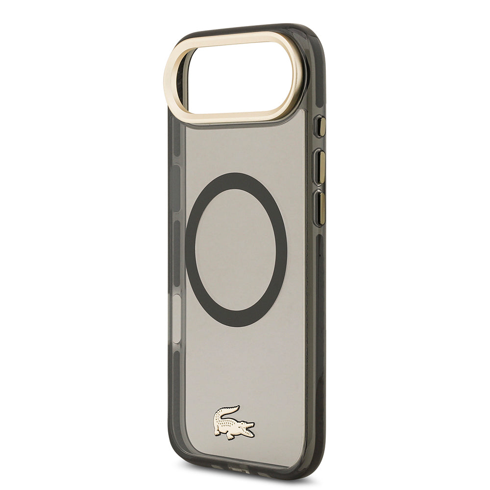 Apple iPhone 17 Air Kılıf Lacoste Orjinal Lisanslı M-safe Şarj Özellikli Gold Timsah Logolu Buzlu Kapak Siyah