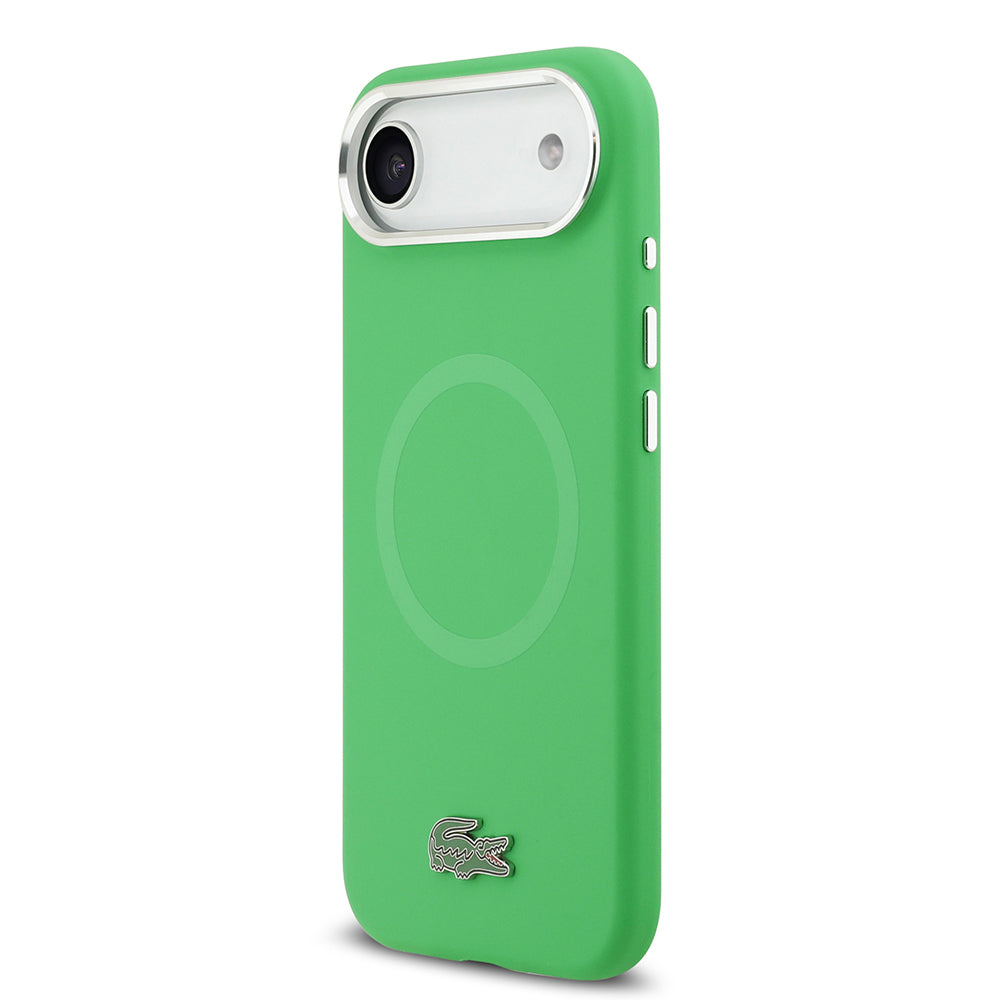 Apple iPhone 17 Air Kılıf Lacoste Orjinal Lisanslı M-safe Şarj Özellikli İkonik Logolu Metal Kamera Çerçeveli Silikon Kapak Yeşil
