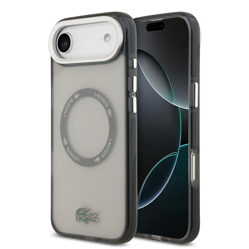Apple iPhone 17 Air Kılıf Lacoste Orjinal Lisanslı M-safe Şarj Özellikli İkonik Timsah Logolu Buzlu Kapak Gri