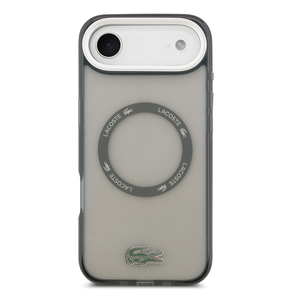 Apple iPhone 17 Air Kılıf Lacoste Orjinal Lisanslı M-safe Şarj Özellikli İkonik Timsah Logolu Buzlu Kapak Gri