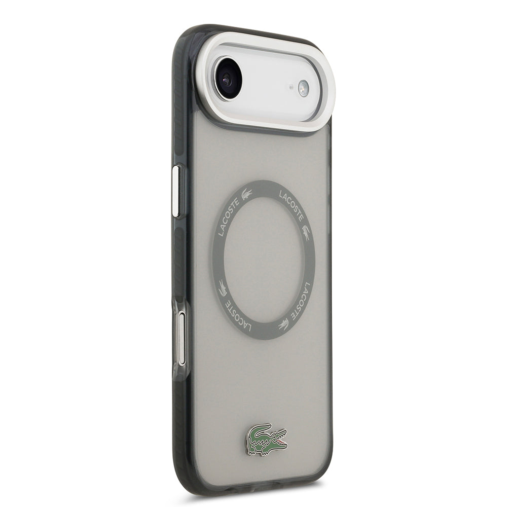 Apple iPhone 17 Air Kılıf Lacoste Orjinal Lisanslı M-safe Şarj Özellikli İkonik Timsah Logolu Buzlu Kapak Gri