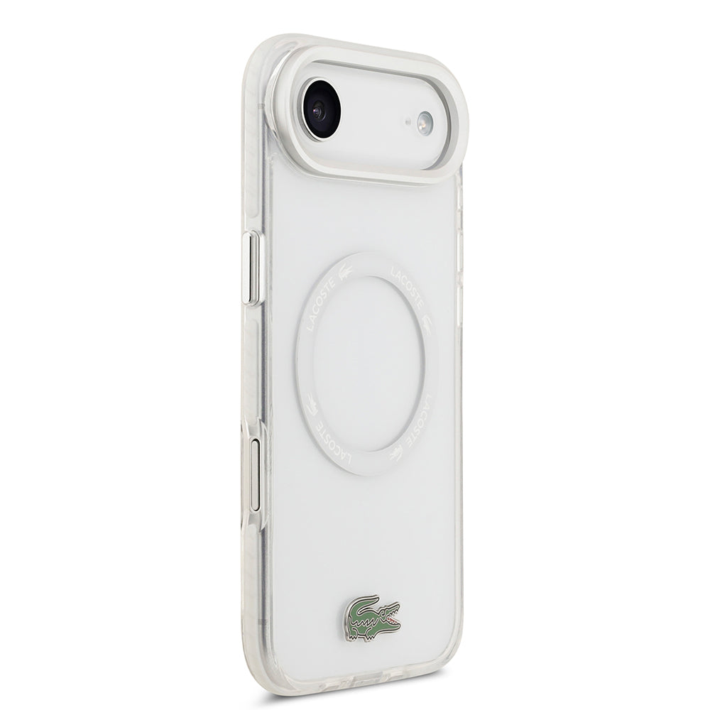 Apple iPhone 17 Air Kılıf Lacoste Orjinal Lisanslı M-safe Şarj Özellikli İkonik Timsah Logolu Buzlu Kapak Beyaz