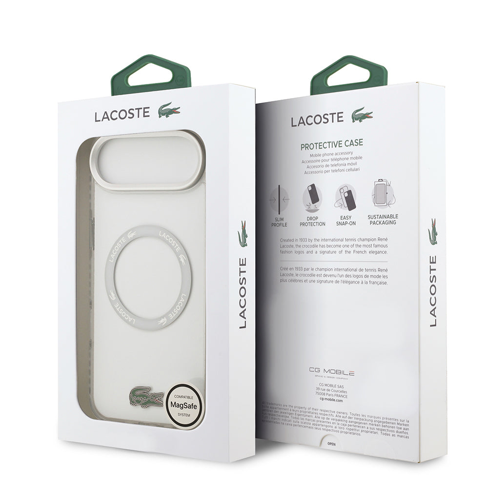 Apple iPhone 17 Air Kılıf Lacoste Orjinal Lisanslı M-safe Şarj Özellikli İkonik Timsah Logolu Buzlu Kapak Beyaz