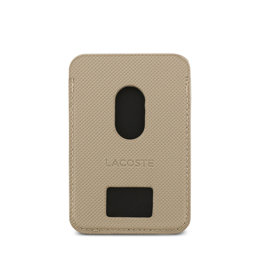 Apple iPhone 17 Air Kılıf Lacoste Orjinal Lisanslı M-safe Şarj Özellikli PU Pike Desenli Metal Logolu Kartlıklı Kapak Bej