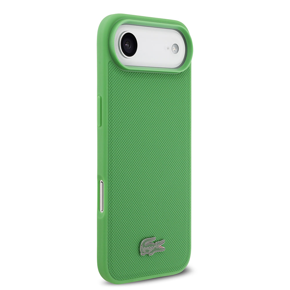Apple iPhone 17 Air Kılıf Lacoste Orjinal Lisanslı M-safe Şarj Özellikli PU Pike Desenli Metal Logolu Kartlıklı Kapak Yeşil