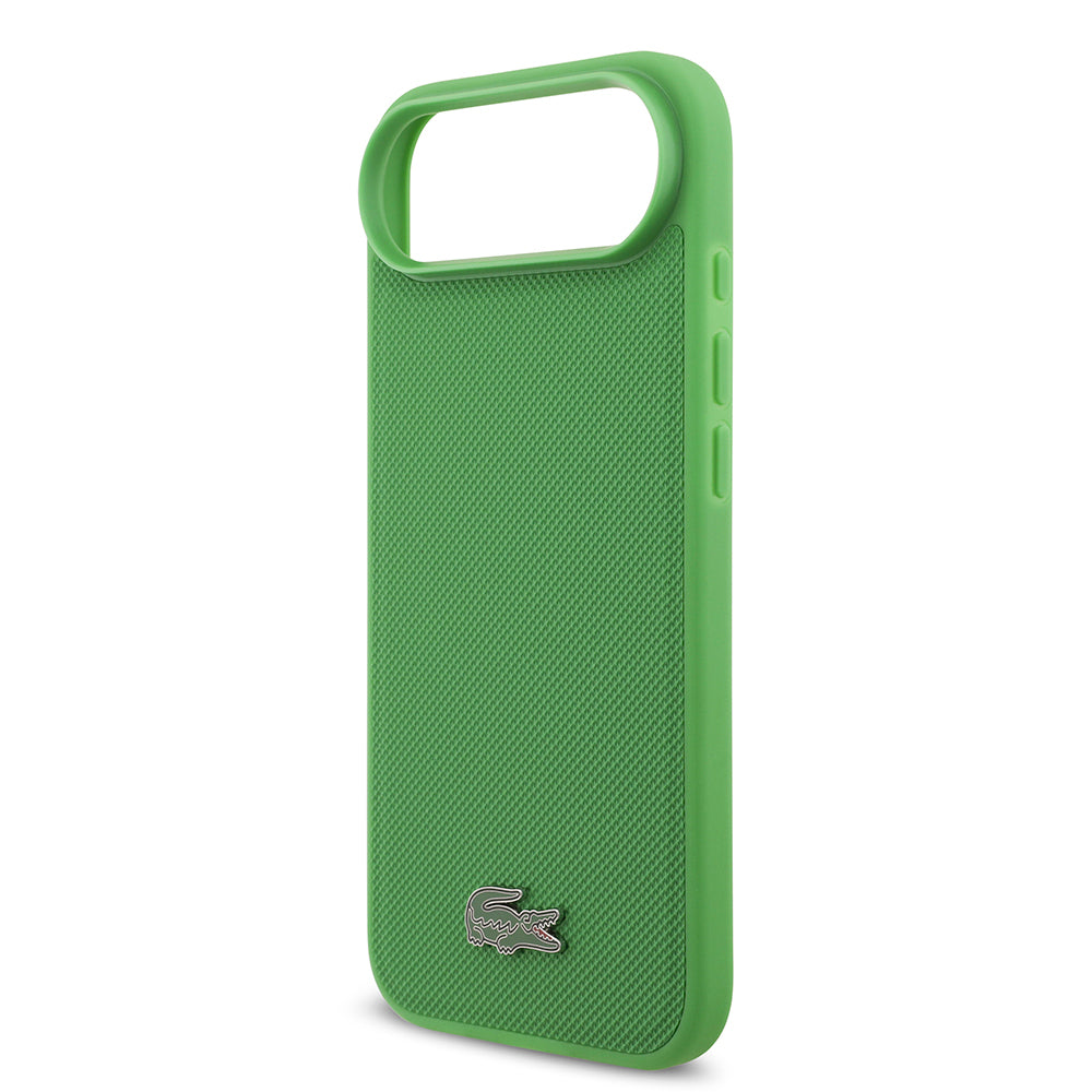Apple iPhone 17 Air Kılıf Lacoste Orjinal Lisanslı M-safe Şarj Özellikli PU Pike Desenli Metal Logolu Kartlıklı Kapak Yeşil