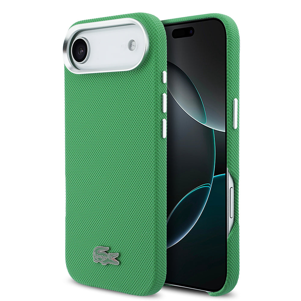 Apple iPhone 17 Air Kılıf Lacoste Orjinal Lisanslı M-Safe Şarj Özellikli PVC Pike Desenli Arka Yüzey İkonik Timsah Dokuma Logolu Kapak Yeşil
