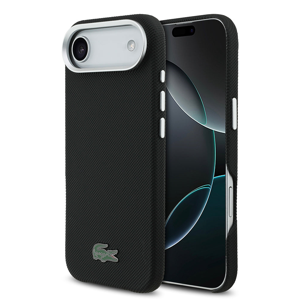 Apple iPhone 17 Air Kılıf Lacoste Orjinal Lisanslı M-Safe Şarj Özellikli PVC Pike Desenli Arka Yüzey İkonik Timsah Dokuma Logolu Kapak Lacivert