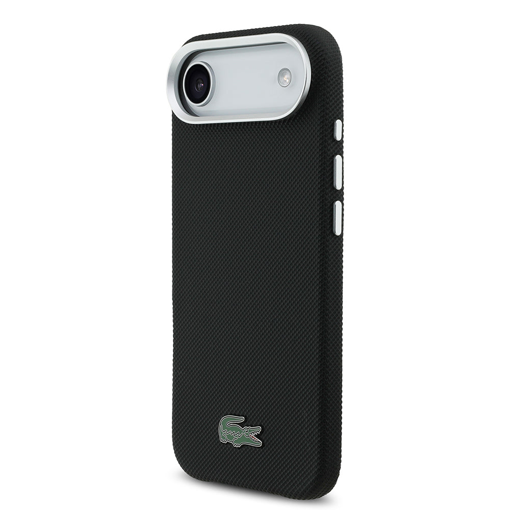 Apple iPhone 17 Air Kılıf Lacoste Orjinal Lisanslı M-Safe Şarj Özellikli PVC Pike Desenli Arka Yüzey İkonik Timsah Dokuma Logolu Kapak Lacivert