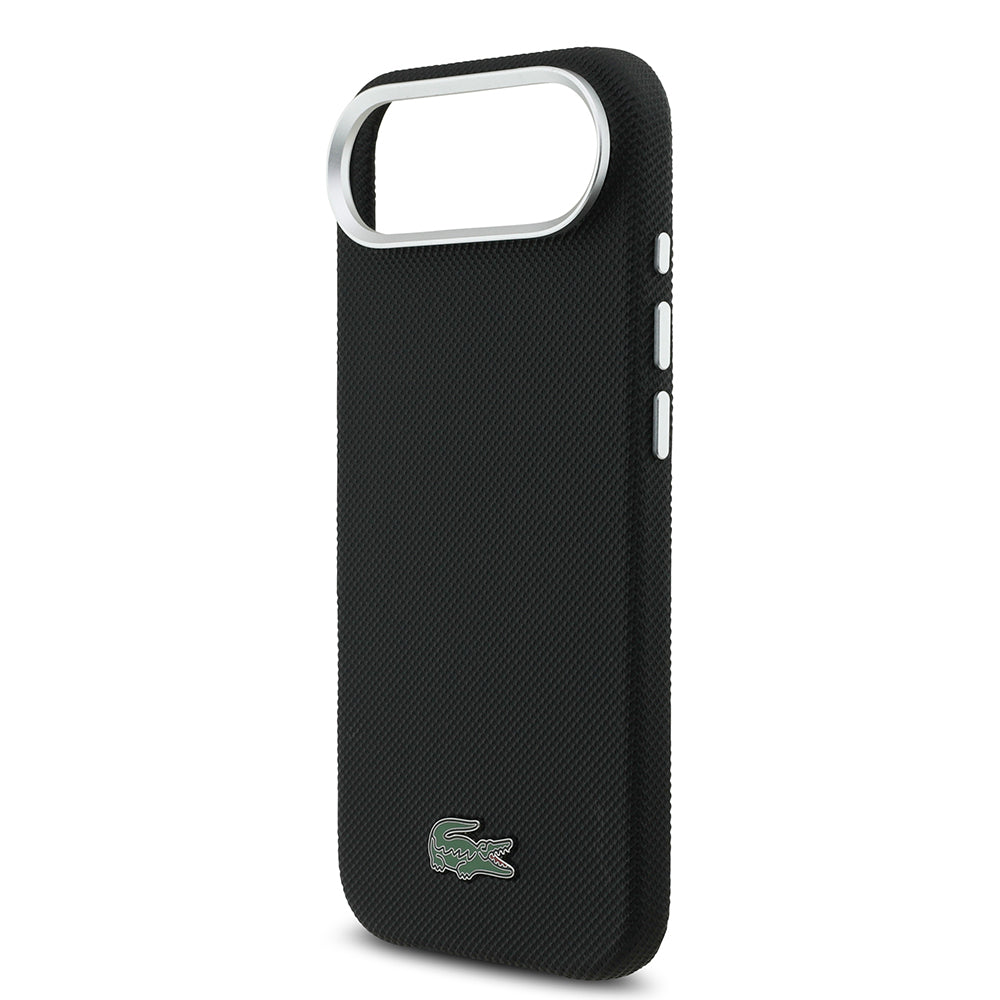 Apple iPhone 17 Air Kılıf Lacoste Orjinal Lisanslı M-Safe Şarj Özellikli PVC Pike Desenli Arka Yüzey İkonik Timsah Dokuma Logolu Kapak Siyah
