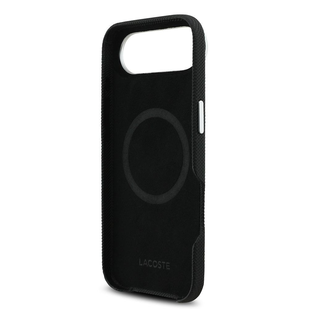 Apple iPhone 17 Air Kılıf Lacoste Orjinal Lisanslı M-Safe Şarj Özellikli PVC Pike Desenli Arka Yüzey İkonik Timsah Dokuma Logolu Kapak Lacivert