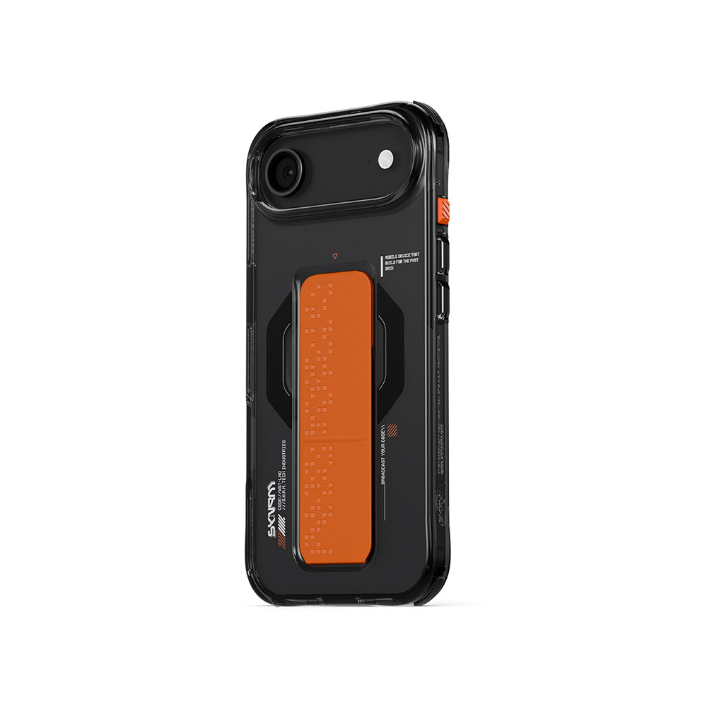 Apple iPhone 17 Air Kılıf M-Safe Şarj Özellikli Airbag Tasarımlı Standlı Skinarma Haxa Kapak Füme