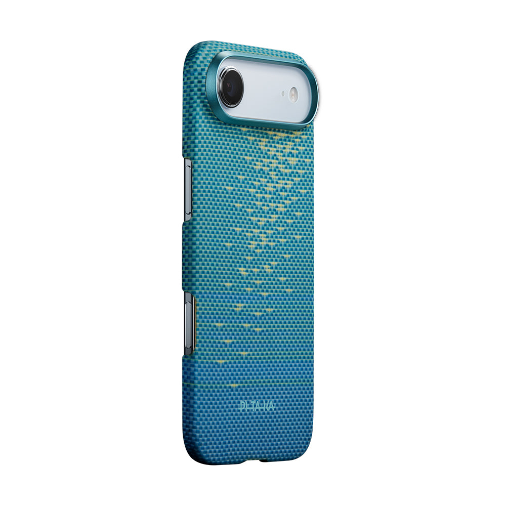 Apple iPhone 17 Air Kılıf M-safe Şarj Özellikli Aramid Fiber Pitaka Glints of Gold Ultra Slim Serisi Kapak Mavi