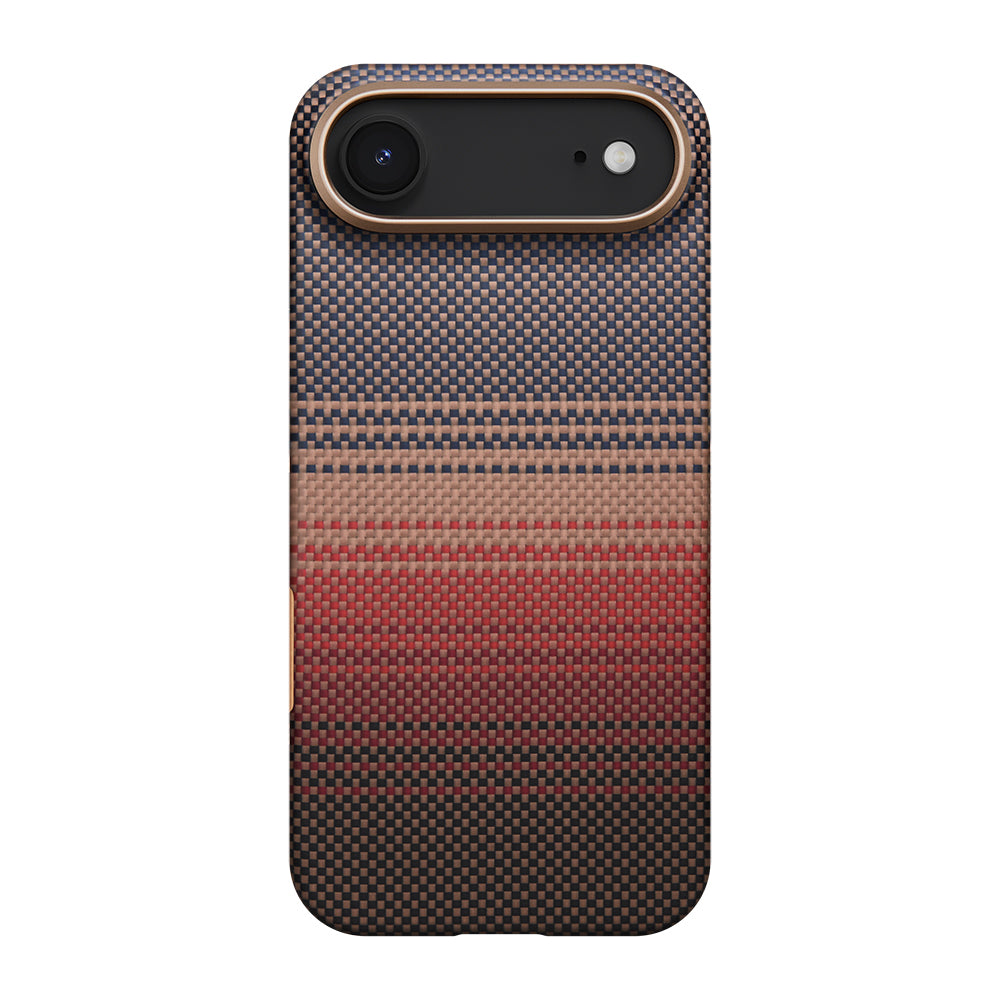 Apple iPhone 17 Air Kılıf M-safe Şarj Özellikli Aramid Fiber Pitaka Tactile Woven Sunset-Moonrise Serisi Kapak Kahverengi