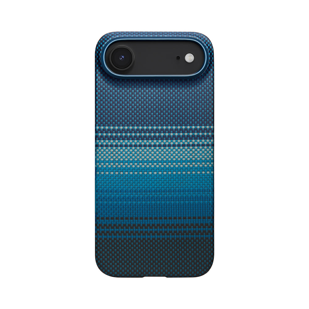 Apple iPhone 17 Air Kılıf M-safe Şarj Özellikli Aramid Fiber Pitaka Tactile Woven Sunset-Moonrise Serisi Kapak Mavi