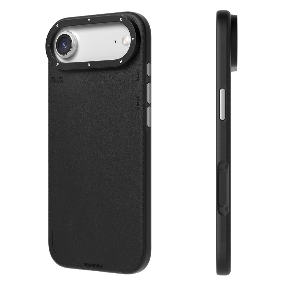 Apple iPhone 17 Air Kılıf M-safe Şarj Özellikli Basit Mat Deri Desenli Youngkit Tech Fashion Serisi Kapak Siyah