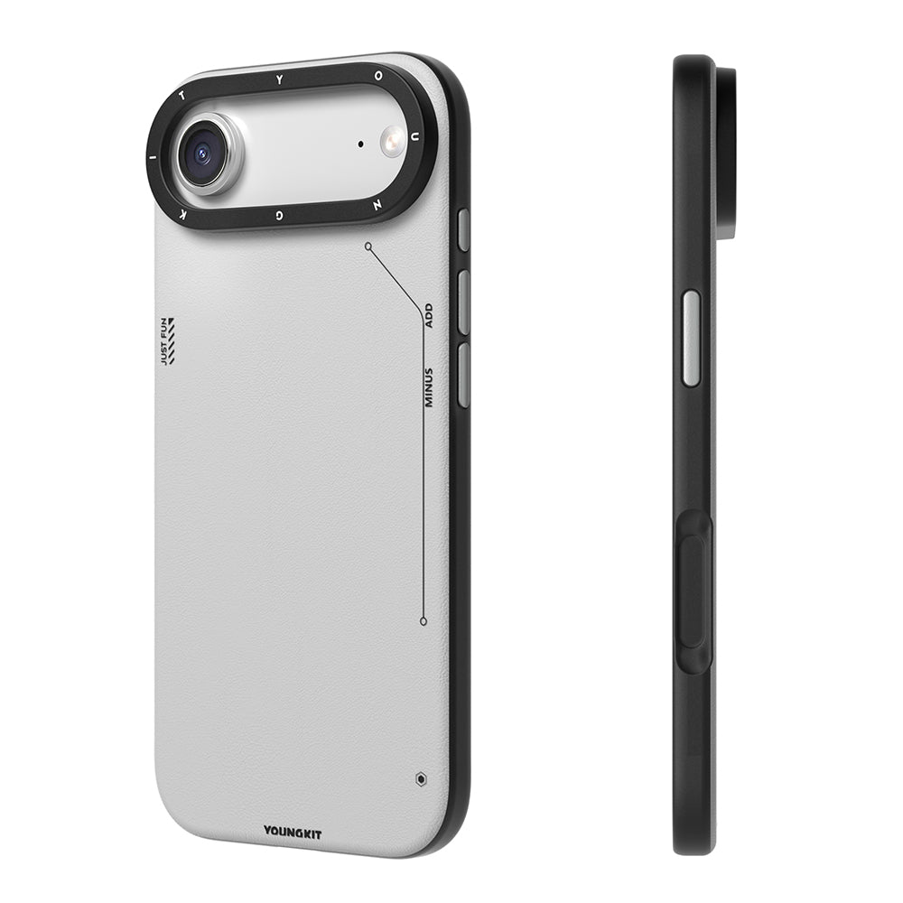 Apple iPhone 17 Air Kılıf M-safe Şarj Özellikli Basit Mat Deri Desenli Youngkit Tech Fashion Serisi Kapak Gri