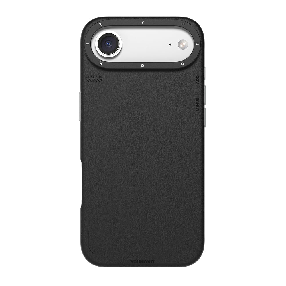 Apple iPhone 17 Air Kılıf M-safe Şarj Özellikli Basit Mat Deri Desenli Youngkit Tech Fashion Serisi Kapak Siyah