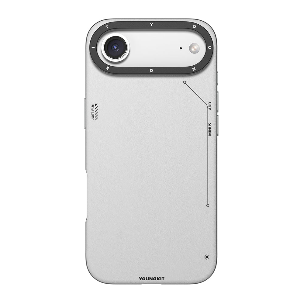 Apple iPhone 17 Air Kılıf M-safe Şarj Özellikli Basit Mat Deri Desenli Youngkit Tech Fashion Serisi Kapak Gri