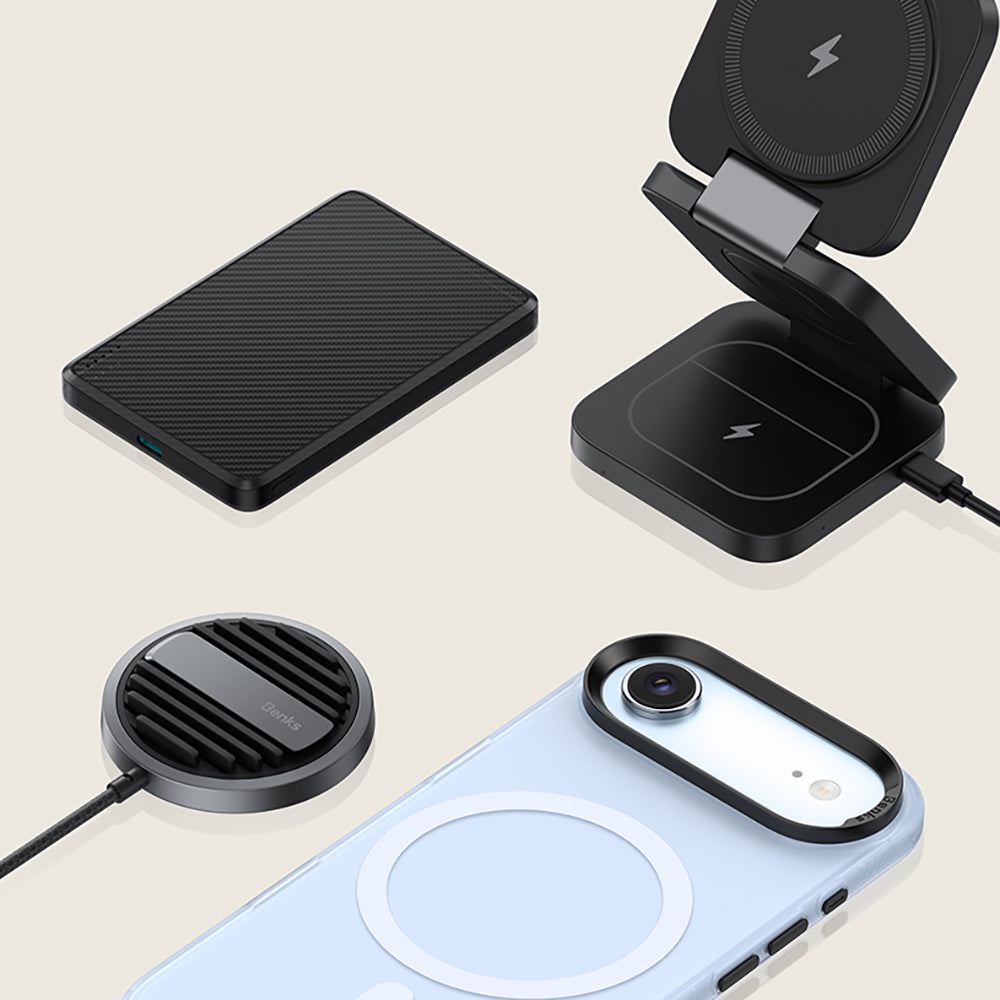 Apple iPhone 17 Air Kılıf M-safe Şarj Özellikli Benks Lucid Armor Kapak Açık Mavi