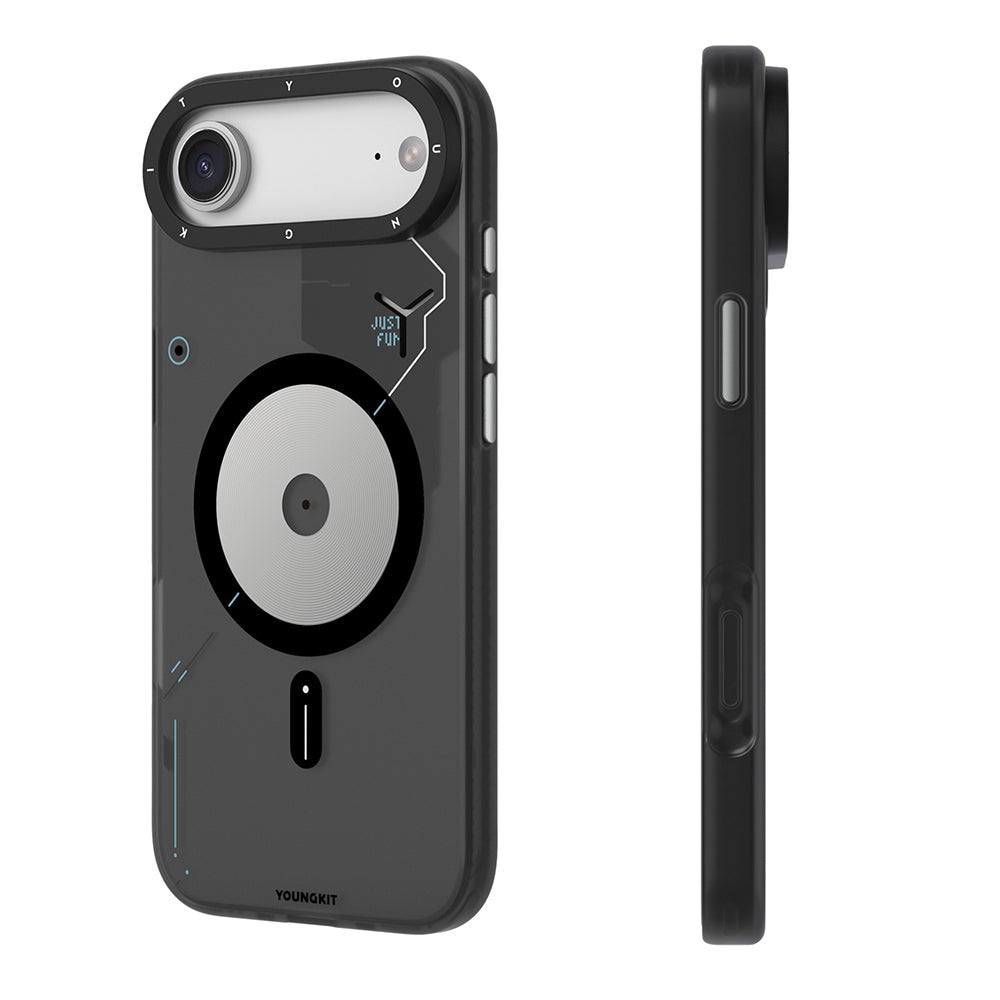 Apple iPhone 17 Air Kılıf M-safe Şarj Özellikli Disk Desenli Youngkit Disc Battle Kapak Siyah