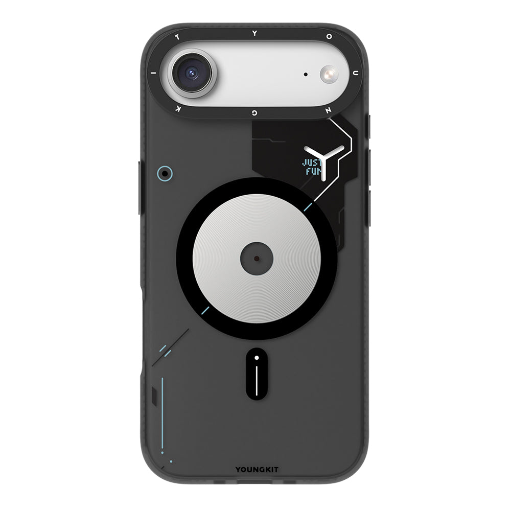 Apple iPhone 17 Air Kılıf M-safe Şarj Özellikli Disk Desenli Youngkit Disc Battle Kapak Siyah