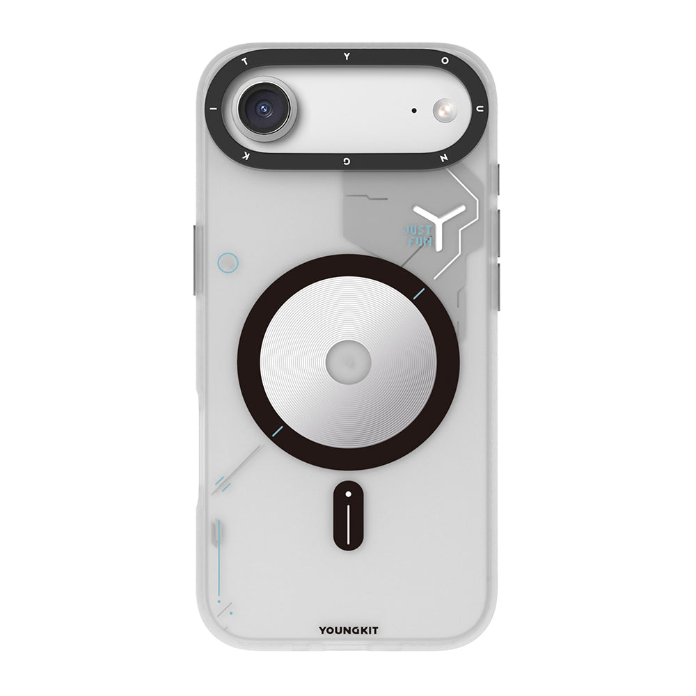 Apple iPhone 17 Air Kılıf M-safe Şarj Özellikli Disk Desenli Youngkit Disc Battle Kapak Gri