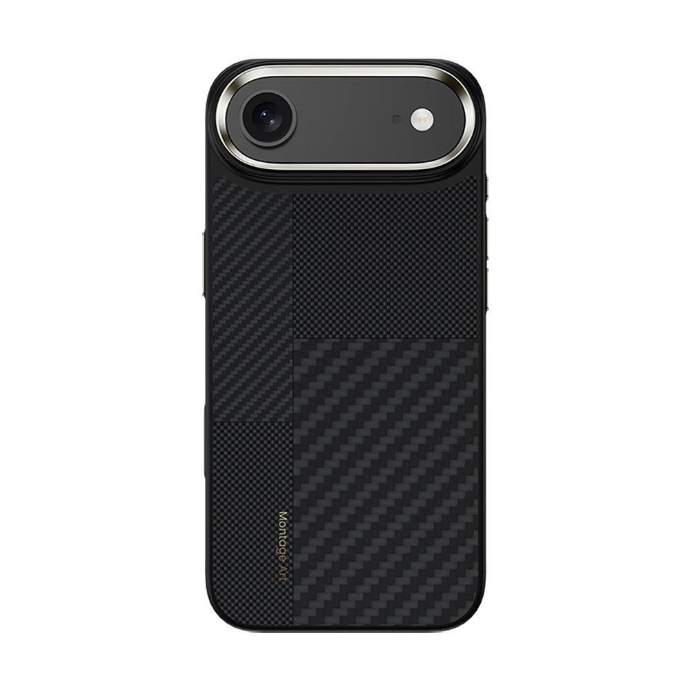Apple iPhone 17 Air Kılıf M-safe Şarj Özellikli Karbon Fiber Benks Montage Hybrid ArmorPro Kevlar Kapak Siyah