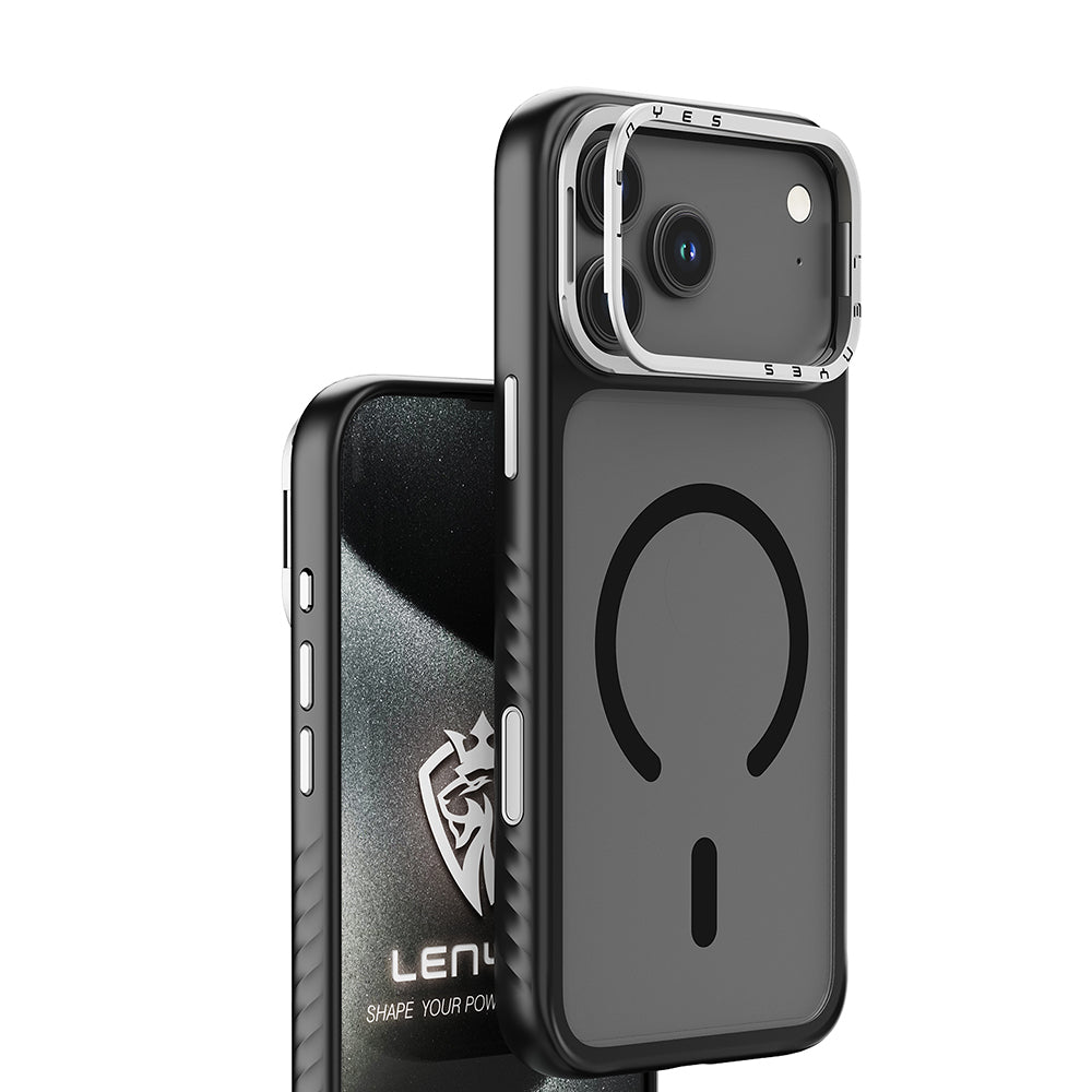 Apple iPhone 17 Air Kılıf M-safe Şarj Özellikli Metal Kamera Standlı Lenyes CK226 PC Kapak Siyah