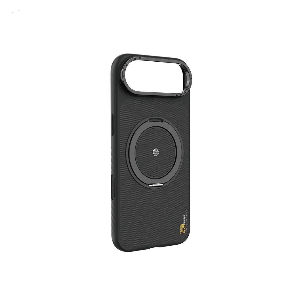 Apple iPhone 17 Air Kılıf M-safe Şarj Özellikli Metal Standlı Lenyes CK225 Kevlar Kapak Siyah