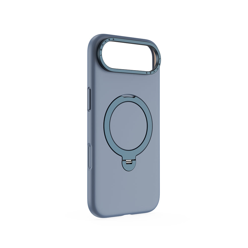 Apple iPhone 17 Air Kılıf M-safe Şarj Özellikli Metal Standlı Sıvı Silikon Lenyes CK223 Kapak Mavi