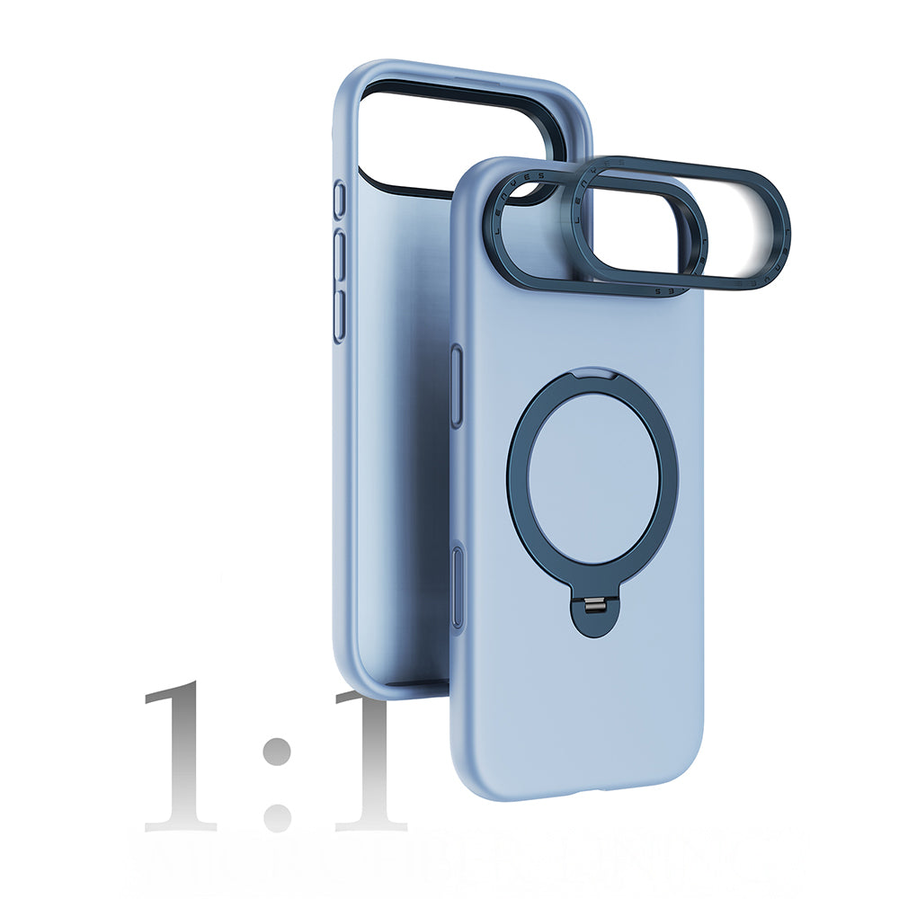 Apple iPhone 17 Air Kılıf M-safe Şarj Özellikli Metal Standlı Sıvı Silikon Lenyes CK223 Kapak Mavi