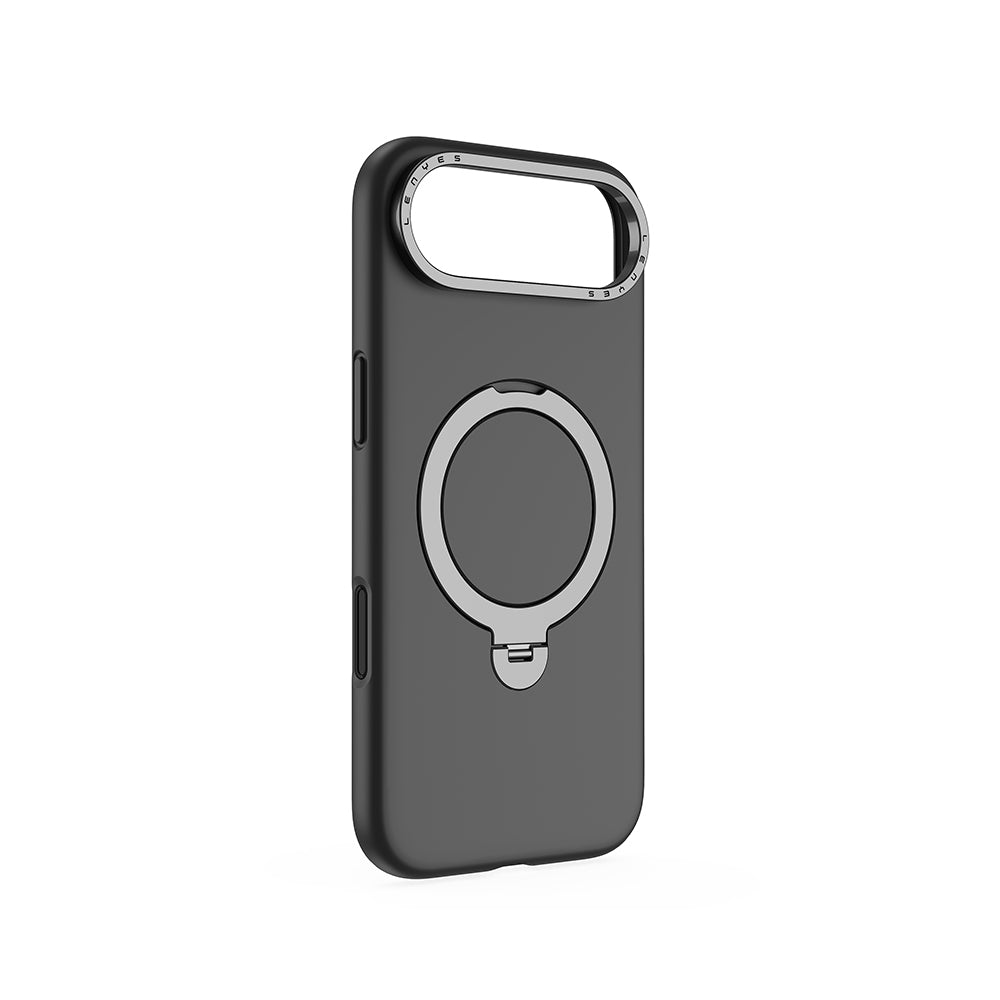Apple iPhone 17 Air Kılıf M-safe Şarj Özellikli Metal Standlı Sıvı Silikon Lenyes CK223 Kapak Siyah