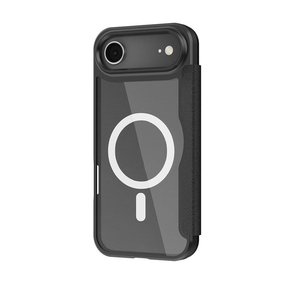 Apple iPhone 17 Air Kılıf M-Safe Şarj Özellikli Raptic Air Folio Şeffaf Kartlıklı Kapaklı Kılıf Siyah