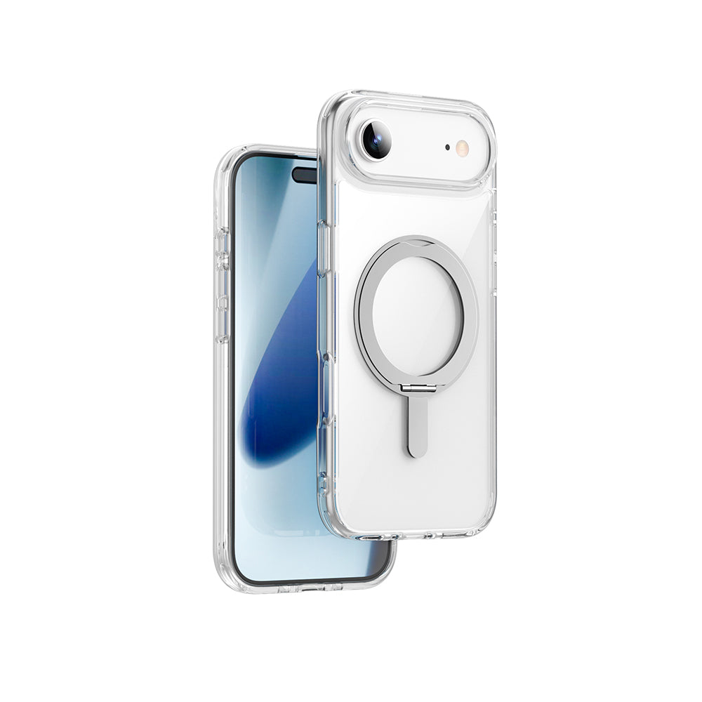 Apple iPhone 17 Air Kılıf M-safe Şarj Özellikli Wiwu MCC-201 iShield Ultra Serisi Standlı Crystal Sert PC Kapak Şeffaf