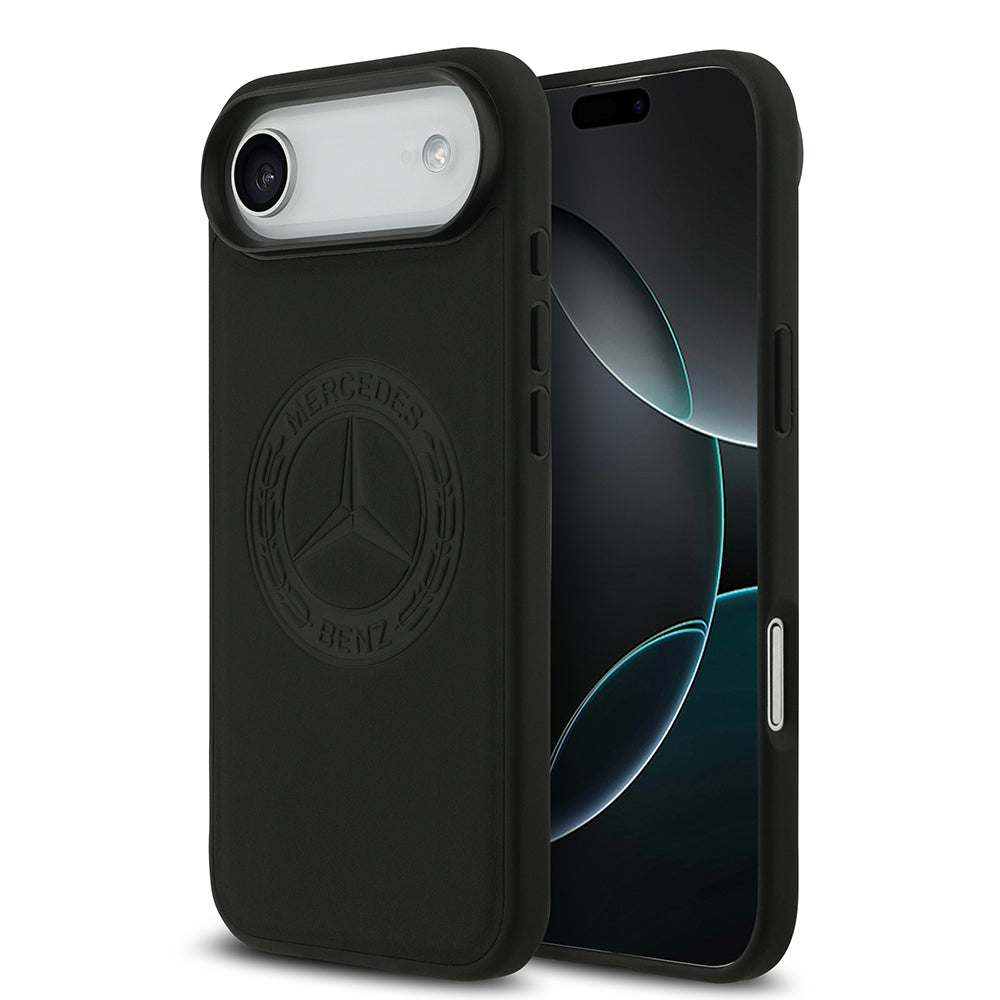 Apple iPhone 17 Air Kılıf Mercedes Benz Orjinal Lisanslı M-safe Şarj Özellikli Hakiki Deri Nostaljik Yıldız Dizayn Kapak Siyah