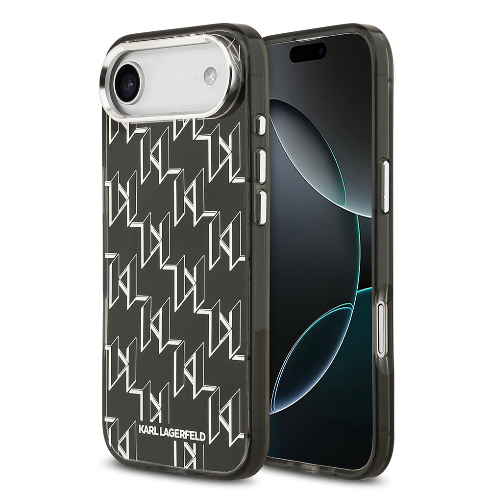 Apple iPhone 17 Air Kılıf Orjinal Lisanslı M-safe Şarj Özellikli Karl Lagerfeld IML Baskılı Monogram Dizayn Kapak Siyah