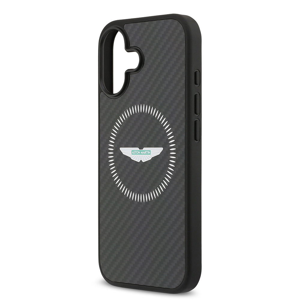 Apple iPhone 17 Kılıf Aston Martin Orjinal Lisanslı M-safe Şarj Özellikli Karbon Fiber Kevlar Kapak Siyah