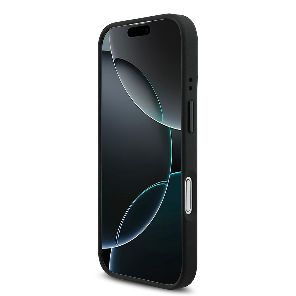 Apple iPhone 17 Kılıf BMW Orjinal Lisanslı M-safe Şarj Özellikli M Logolu Üç Şeritli Delikli Deri Kapak Siyah