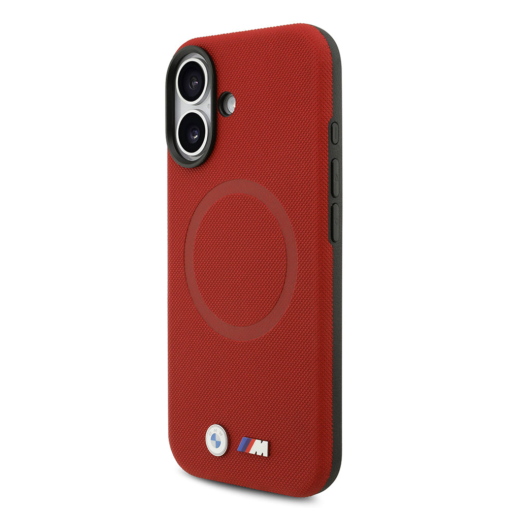 Apple iPhone 17 Kılıf BMW Orjinal Lisanslı M-safe Şarj Özellikli Metal Logolu Delikli M Dizayn Deri Kapak Kırmızı