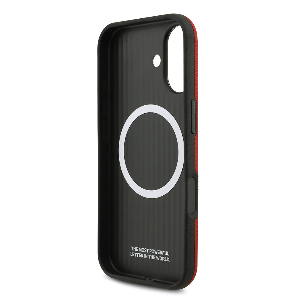 Apple iPhone 17 Kılıf BMW Orjinal Lisanslı M-safe Şarj Özellikli Metal Logolu Delikli M Dizayn Deri Kapak Kırmızı