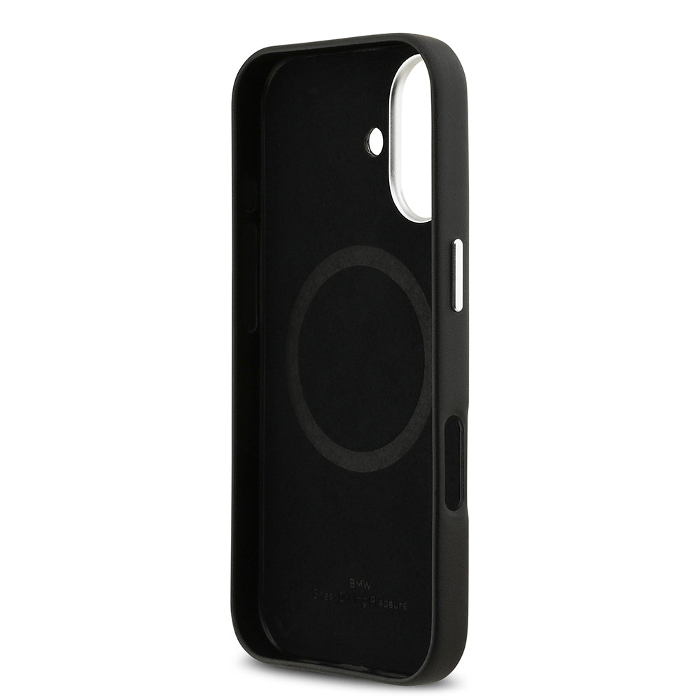 Apple iPhone 17 Kılıf BMW Orjinal Lisanslı M-safe Şarj Özellikli Metal Logolu Tam Kaplama Deri Kapak Siyah