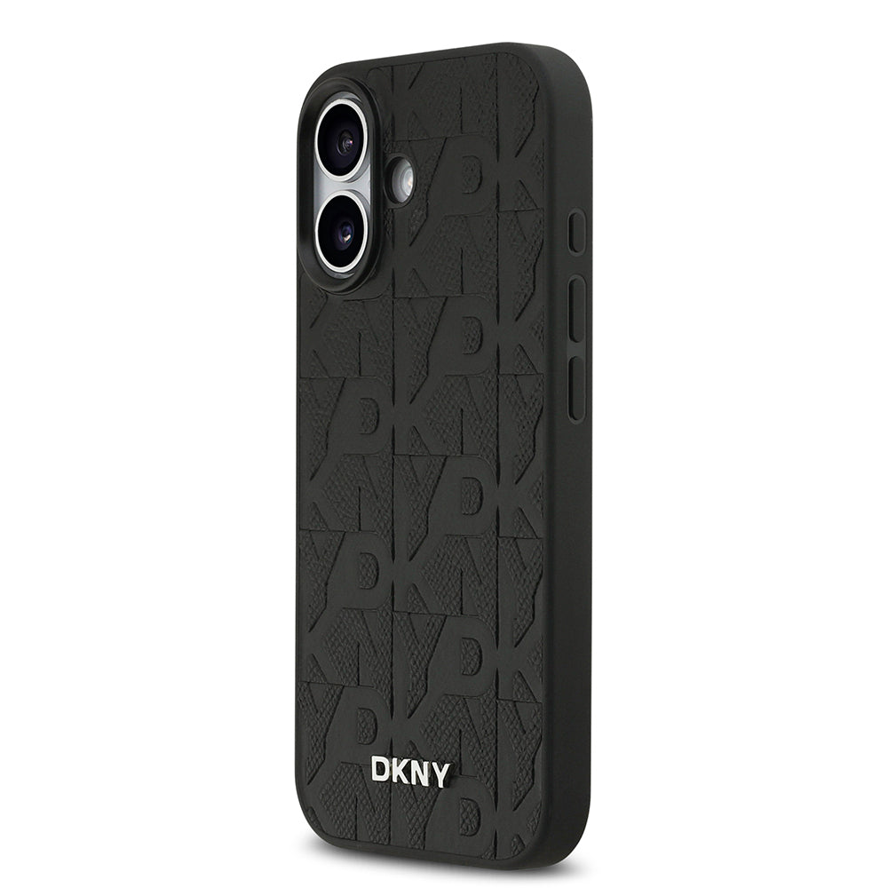 Apple iPhone 17 Kılıf DKNY Orjinal Lisanslı M-safe Şarj Özellikli 3D Yazılı Grid Pattern Kapak Siyah