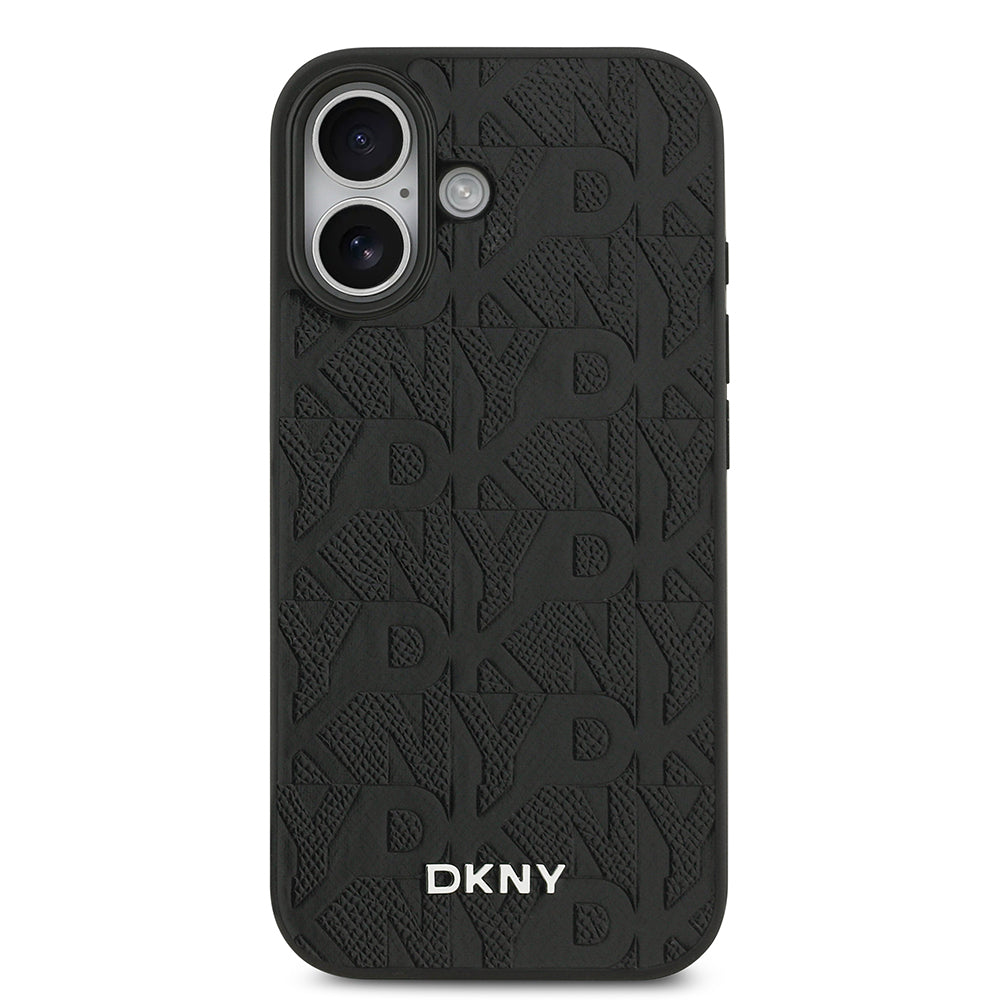 Apple iPhone 17 Kılıf DKNY Orjinal Lisanslı M-safe Şarj Özellikli 3D Yazılı Grid Pattern Kapak Siyah
