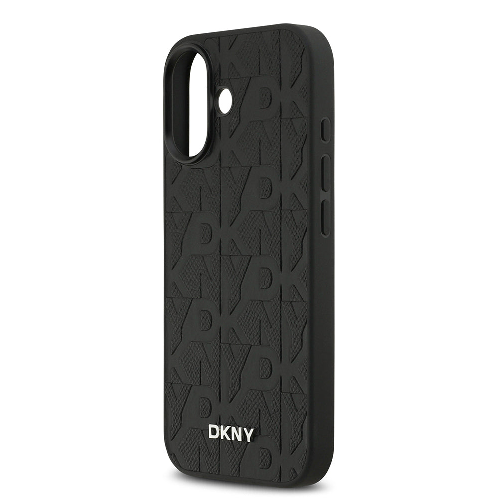 Apple iPhone 17 Kılıf DKNY Orjinal Lisanslı M-safe Şarj Özellikli 3D Yazılı Grid Pattern Kapak Siyah