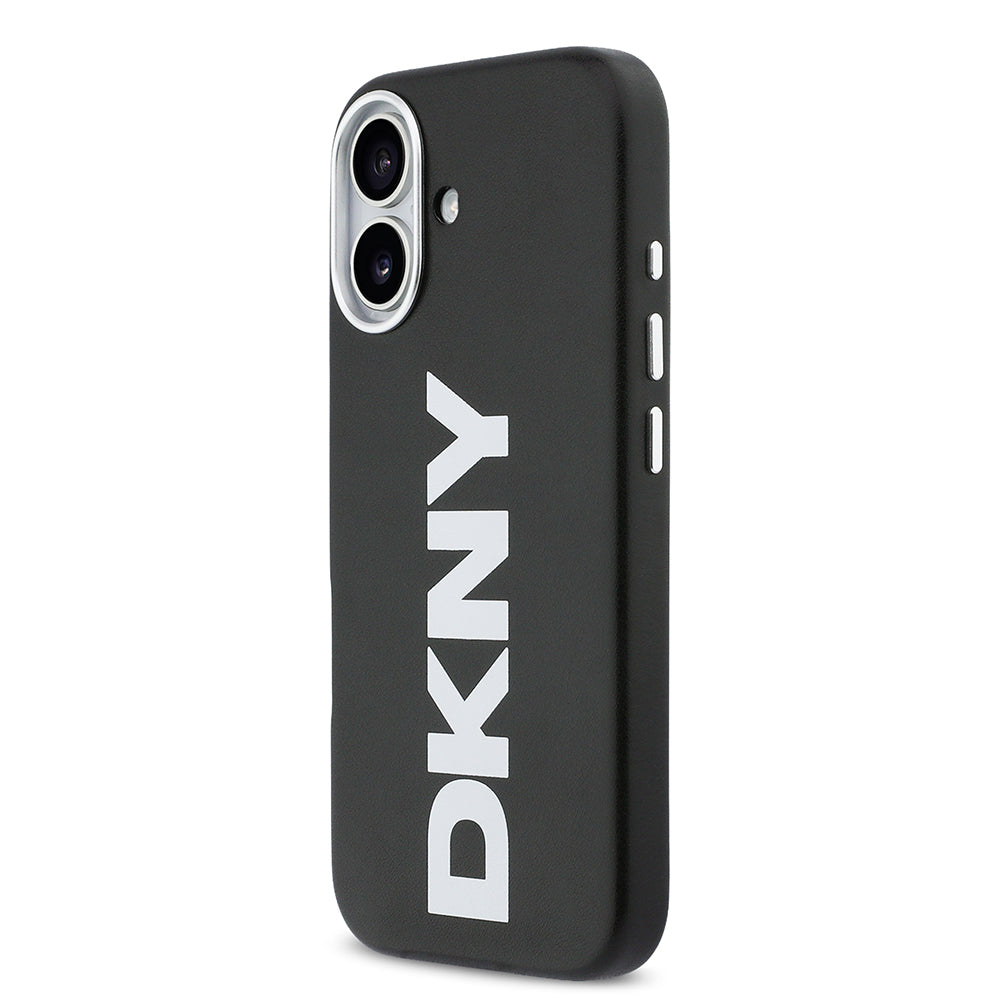 Apple iPhone 17 Kılıf DKNY Orjinal Lisanslı M-safe Şarj Özellikli PU Büyük Dikey Logolu Kapak Siyah
